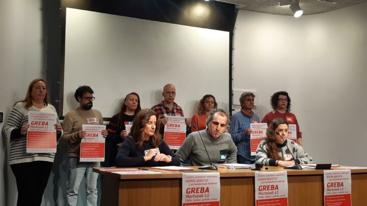 ELA, LAB, CCOO, Steilas y ESK convocan huelga el 12 de marzo en el sector público vasco