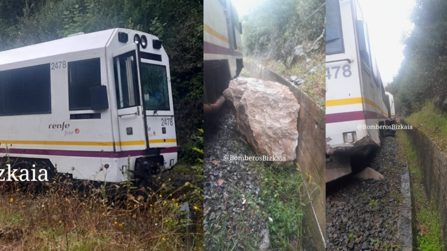 El tren de Santander descarrilla cerca de Karrantza tras un desprendimiento