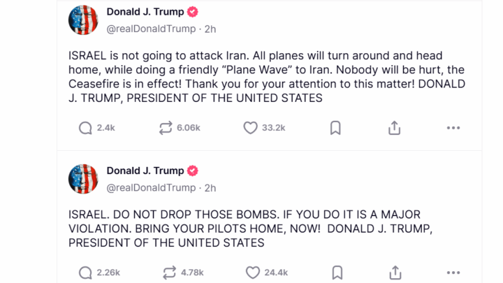 Trump pide a Israel «no lanzar esas bombas» a Irán durante el alto el fuego: «It is a major violation»