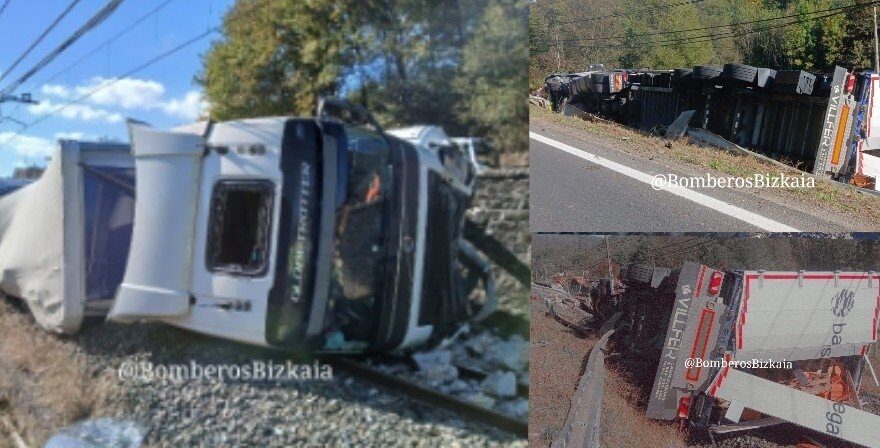 Accidente mortal en Muxika: camión se sale de la vía y cae a las vías del tren