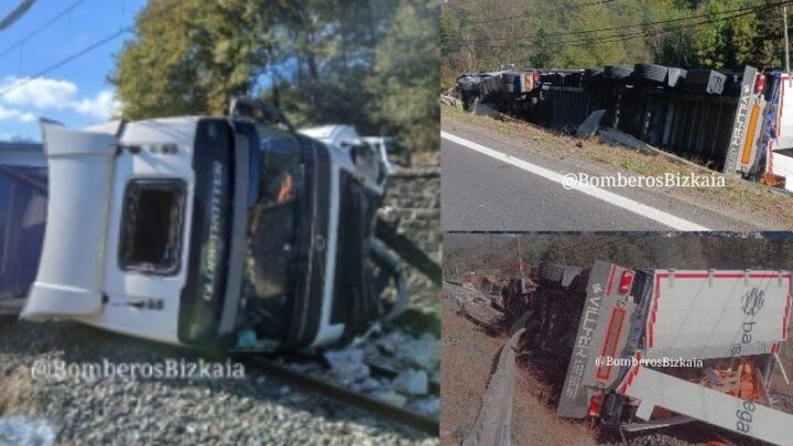 Accidente mortal en Muxika: camión se sale de la vía y cae a las vías del tren