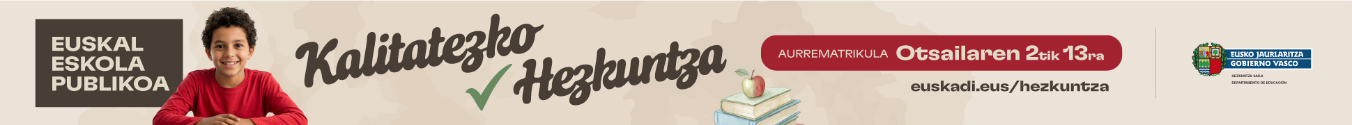 Banner de Matriculación Escuela Pública Vasca en Bilbao