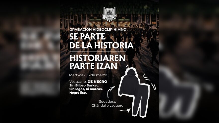 Bilbao Basket grabará el domingo 15 el vídeo de su himno oficial y hace un llamamiento masivo a la afición para participar