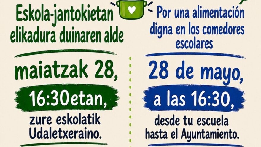Familias de Basauri convocan una cacerolada para exigir comedores escolares dignos