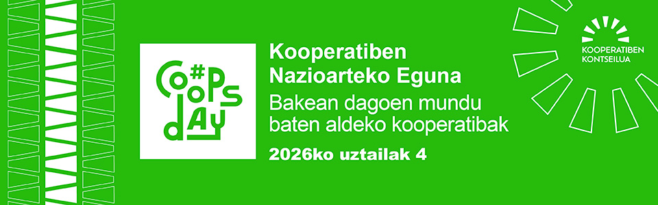 Banner de Kooperatiben Nazioarteko Eguna en Bilbao