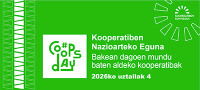 Banner de Kooperatiben Nazioarteko Eguna en Bilbao