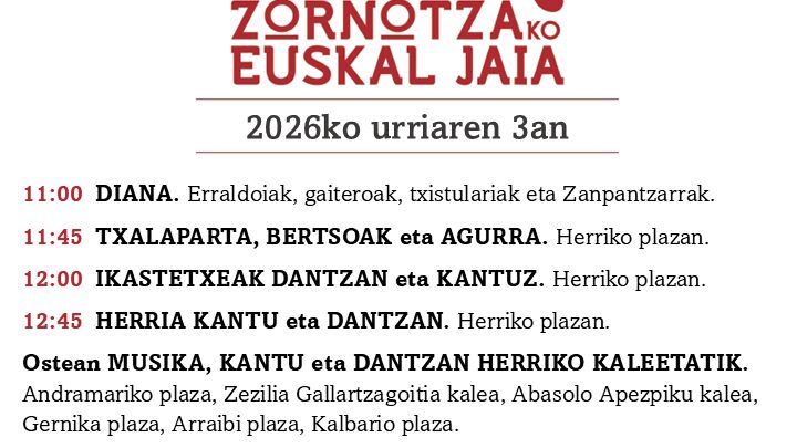 Zornotzako Euskal Jaia toma Amorebieta-Etxano este sábado