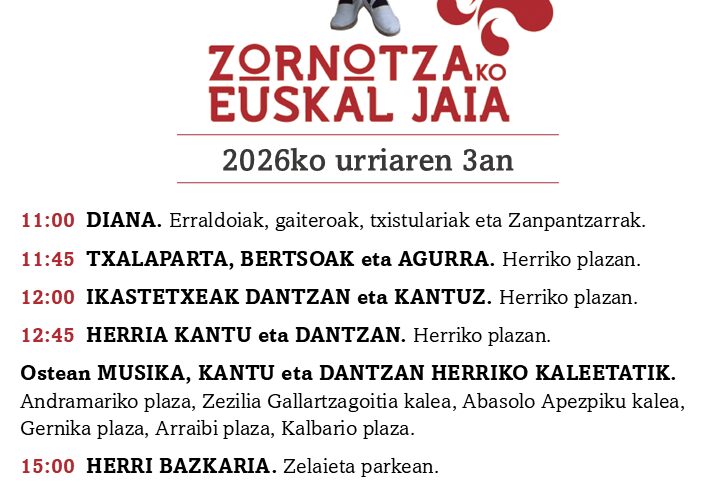 Zornotzako Euskal Jaia toma Amorebieta-Etxano este sábado